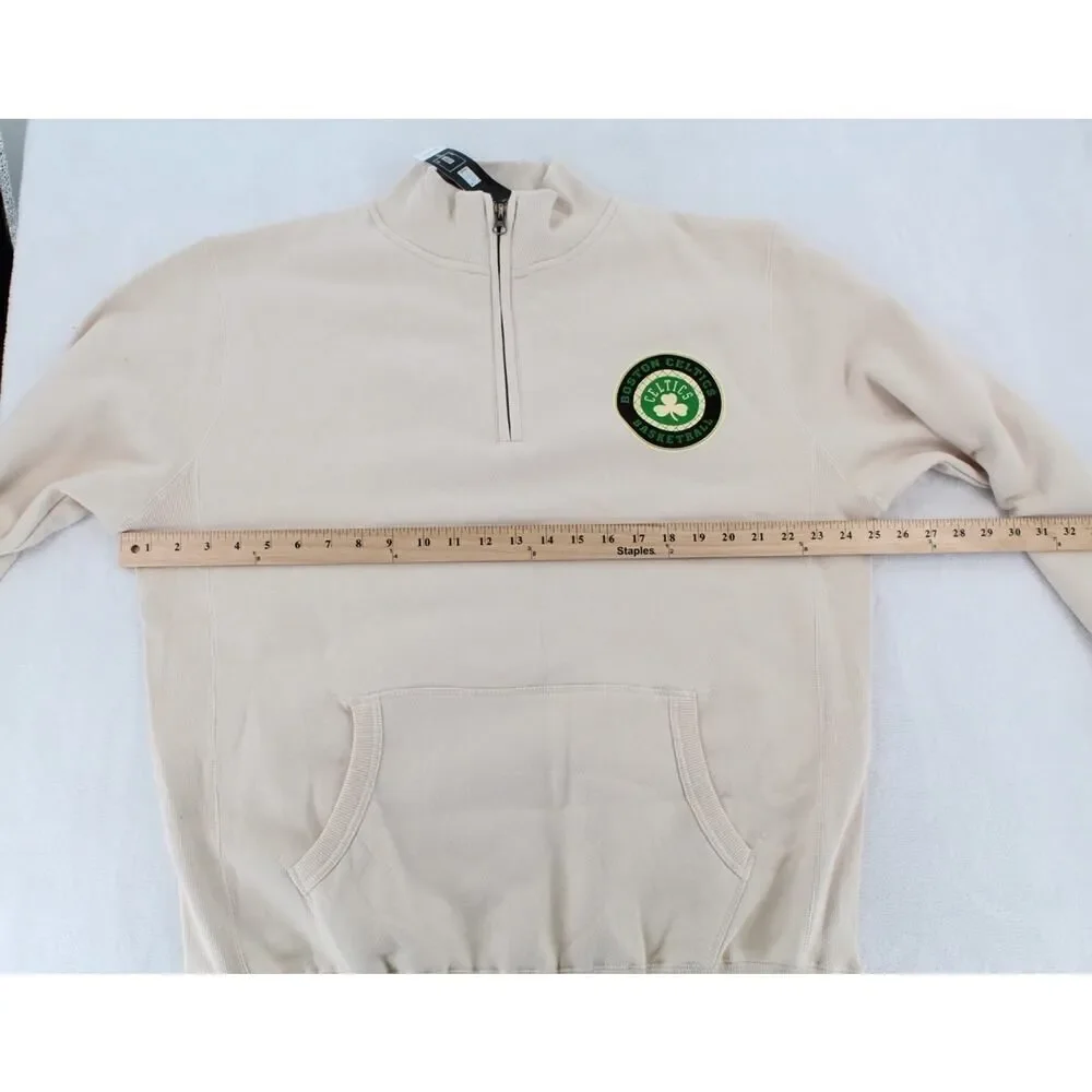 Boston Celtics Sweater Mens Large Heather NBA Basketball Pullover Quarter Zip
